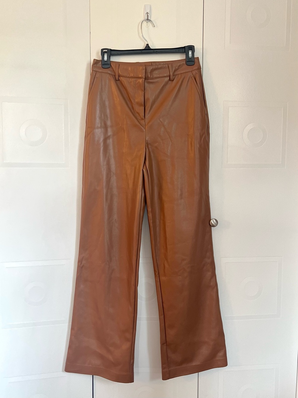 Rachel Zoe Cognac Brown Wide-Leg Faux Leather Trousers Size 4